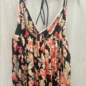 Free People Floral Pleated Dress with Lace Trim